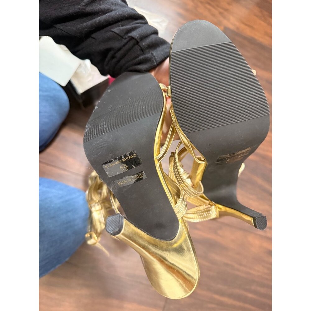 Ellie 1031 Sandals Gold Strap Up 5 Inch Heel NIB Size 10 - Picture 3 of 7